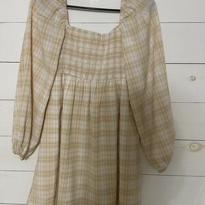 Promesa‎ Womens Short Puffed Sleeve Yellow Checked Smock Dress Size Small